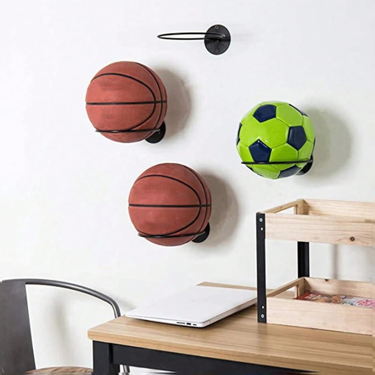 Sports Equipment Holder - Space Saving Wall Mounted Basketball Display
