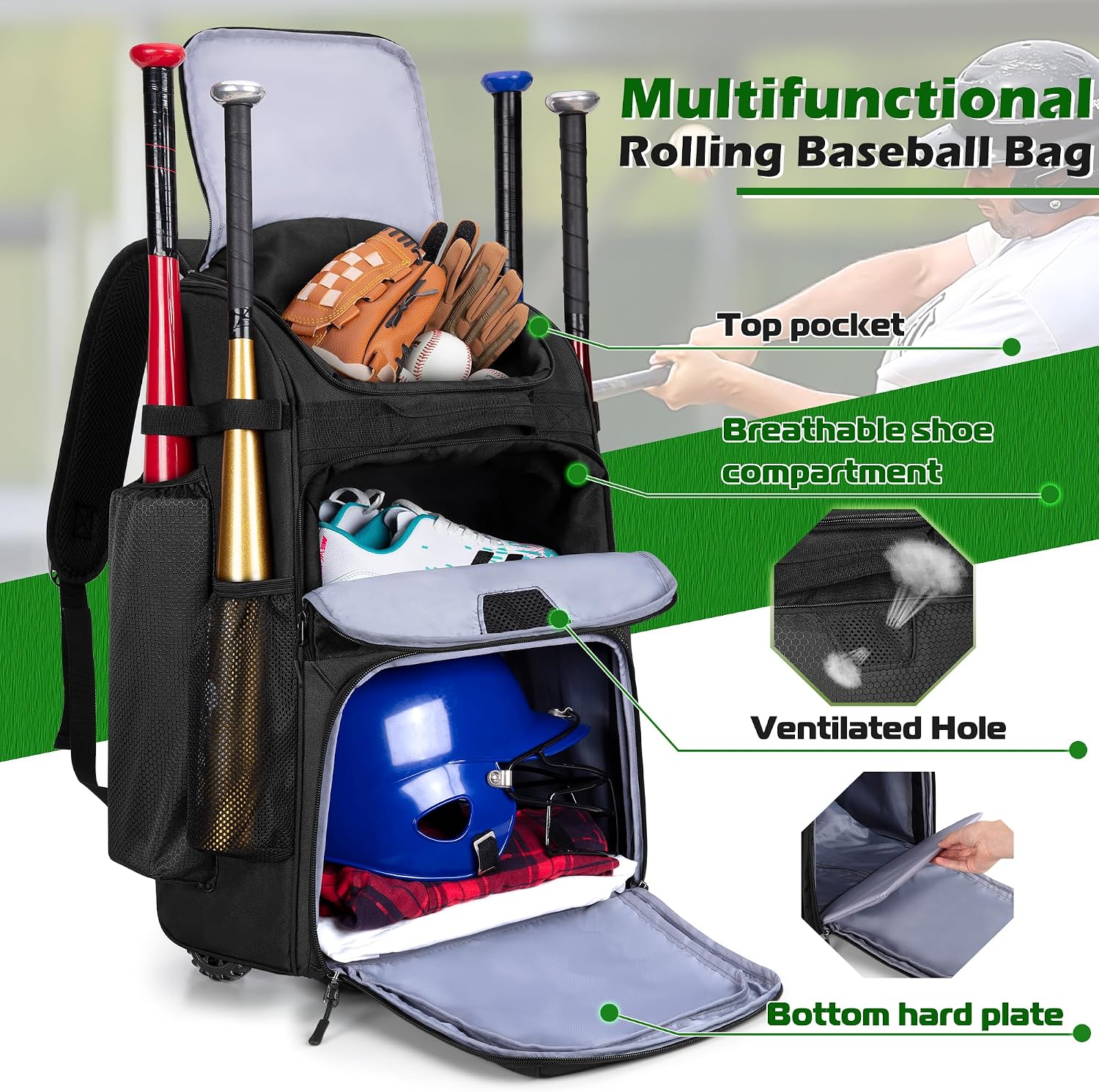 Rolling Baseball Backpack With - đánh giá và giá Sports Equipment Bat